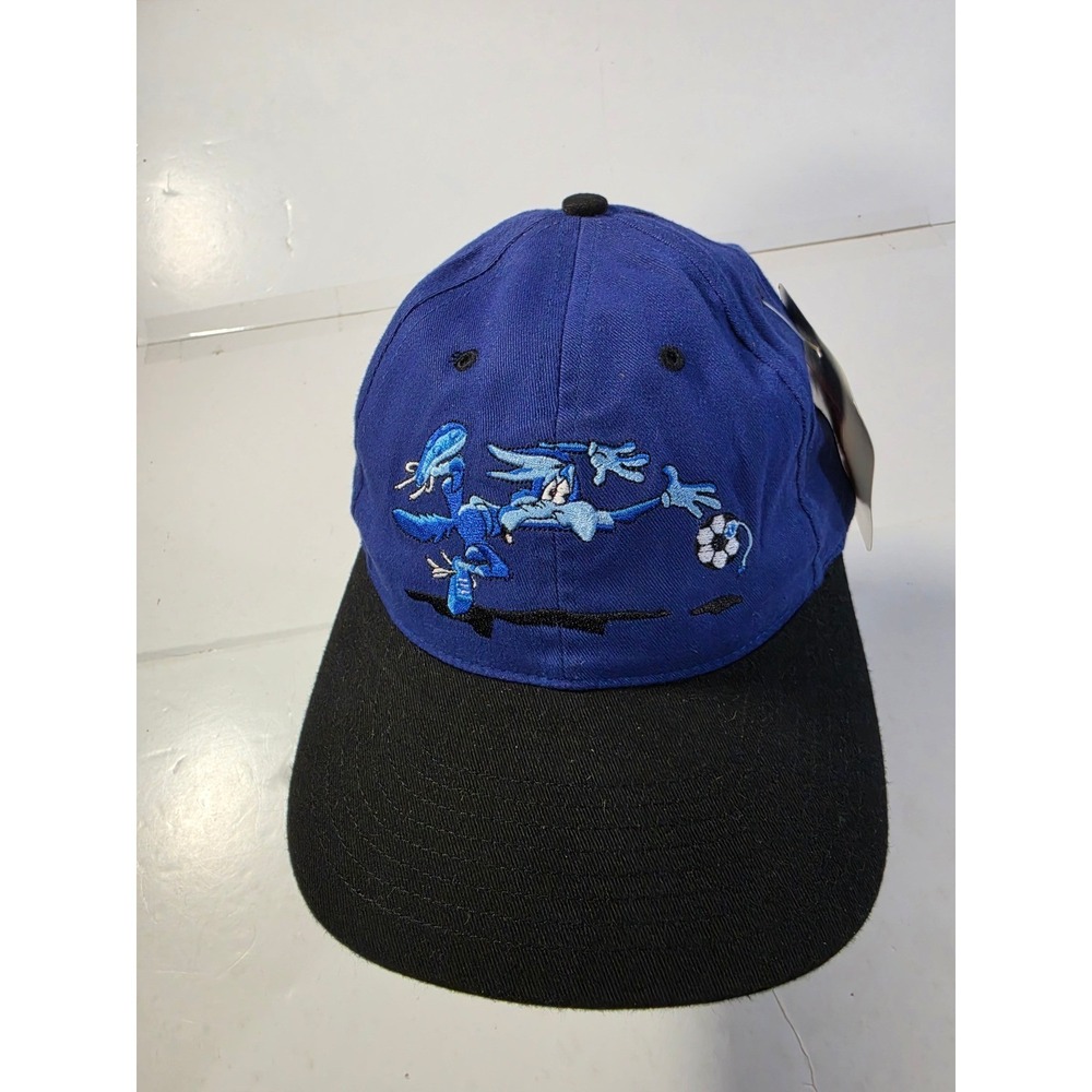 Vintage 1998 Looney Tunes Wile E Coyote Soccer Hat Drew Pearson Blue Black NWT
